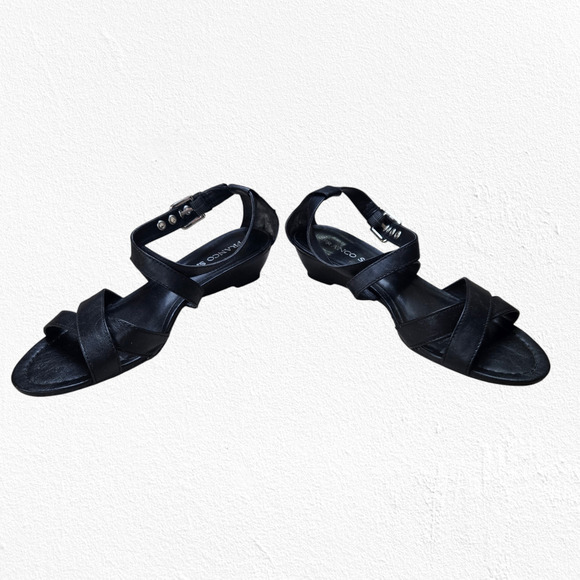 Franco Sarto Black Vegan Leather Strappy Open Toe Wedge Heel Sandals Size 7 - Picture 2 of 15